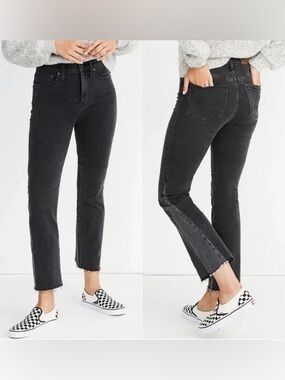 High-Rise Black Straight Jeans - Women's Madewell Cali Demi Boot Frayed Hem